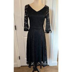 Retro Swing Dress Black Lave Pinup Rockabilly 50s Medium A-line Goth Tea Length